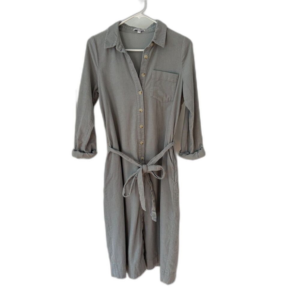 Sweet Salt Size 2 Gray Corduroy Midi Shirt Dress Long Sleeve Belt Boho Cottage